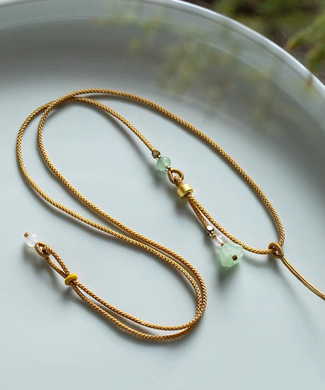 Handmade Yellow Copper Overgild Jade Agate Lotus Seedpod Pendant Necklace