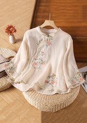 Handmade Yellow Embroidered Button Linen Shirt Bracelet Sleeve