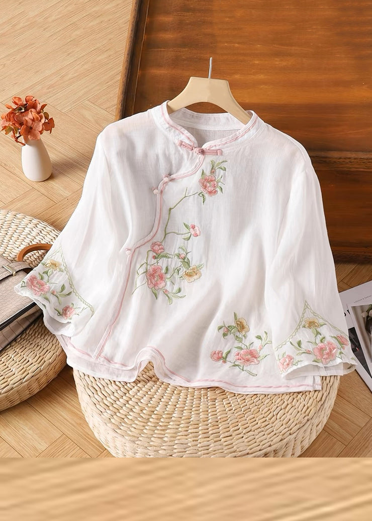 Handmade Yellow Embroidered Button Linen Shirt Bracelet Sleeve