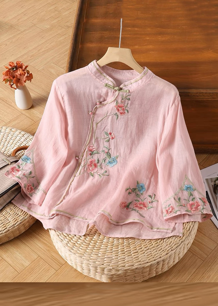 Handmade Yellow Embroidered Button Linen Shirt Bracelet Sleeve