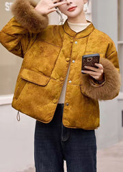Handmade Yellow Fur Patchwork Duck Down Winter Short Coats