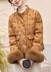 Handmade Yellow Fur Patchwork Duck Down Winter Short Coats