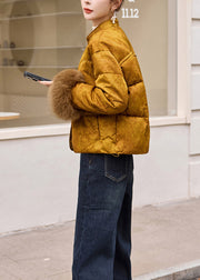 Handmade Yellow Fur Patchwork Duck Down Winter Short Coats