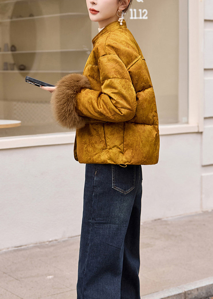 Handmade Yellow Fur Patchwork Duck Down Winter Short Coats