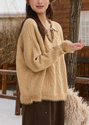 Handmade Yellow Peter Pan Collar Patchwork Sequins Thick Cotton Knit Sweaters Fall