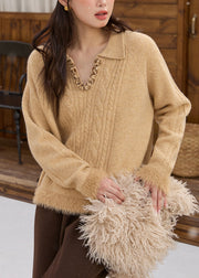 Handmade Yellow Peter Pan Collar Patchwork Sequins Thick Cotton Knit Sweaters Fall