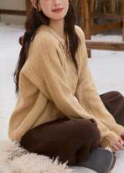 Handmade Yellow Peter Pan Collar Patchwork Sequins Thick Cotton Knit Sweaters Fall