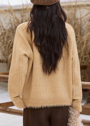 Handmade Yellow Peter Pan Collar Patchwork Sequins Thick Cotton Knit Sweaters Fall