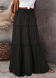 Handmade Yellow Ruffled Patchwork Elastic Waist Maxi Skirt Summer