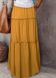 Handmade Yellow Ruffled Patchwork Elastic Waist Maxi Skirt Summer