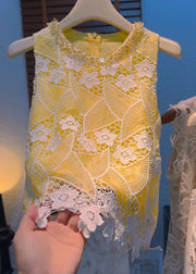 Handmade Yellow Zippered Hollow Out Cotton Tank Sleeveless