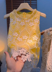Handmade Yellow Zippered Hollow Out Cotton Tank Sleeveless