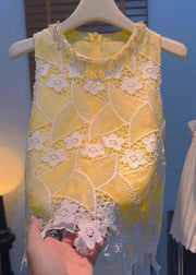Handmade Yellow Zippered Hollow Out Cotton Tank Sleeveless