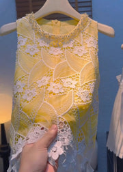 Handmade Yellow Zippered Hollow Out Cotton Tank Sleeveless