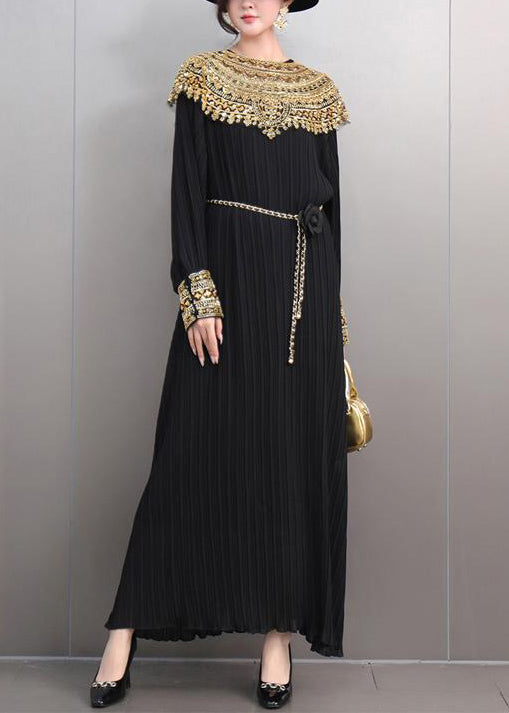 Haute Couture Moment Red Pleated Gown Gold Accents Autumn