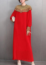 Haute Couture Moment Red Pleated Gown Gold Accents Autumn