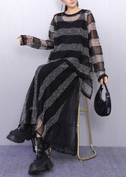 Heer Elegance Black And Silver Striped Knit Two Pieces Set
