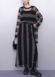 Heer Elegance Black And Silver Striped Knit Two Pieces Set