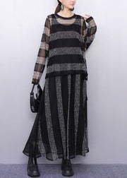 Heer Elegance Black And Silver Striped Knit Two Pieces Set