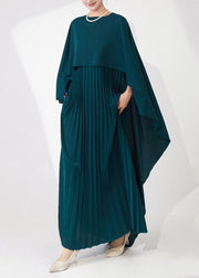 High Quality Teal Cape-Style Wrinkled Chiffon Party Dress Fall