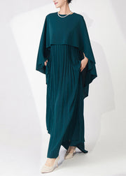 High Quality Teal Cape-Style Wrinkled Chiffon Party Dress Fall