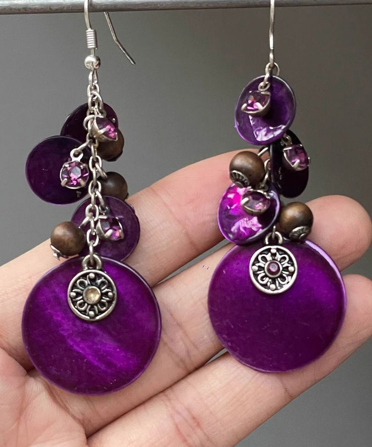 Holiday Purple Sterling Silver Shell Tassel Drop Earrings