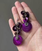 Holiday Purple Sterling Silver Shell Tassel Drop Earrings