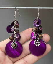 Holiday Purple Sterling Silver Shell Tassel Drop Earrings