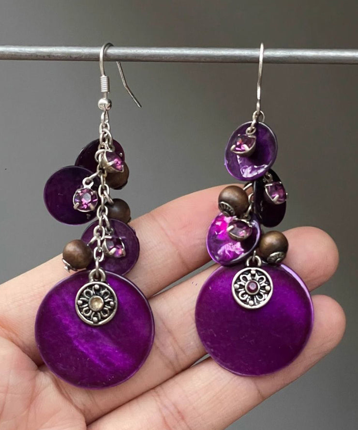 Holiday Purple Sterling Silver Shell Tassel Drop Earrings