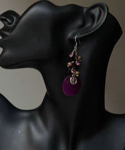Holiday Purple Sterling Silver Shell Tassel Drop Earrings
