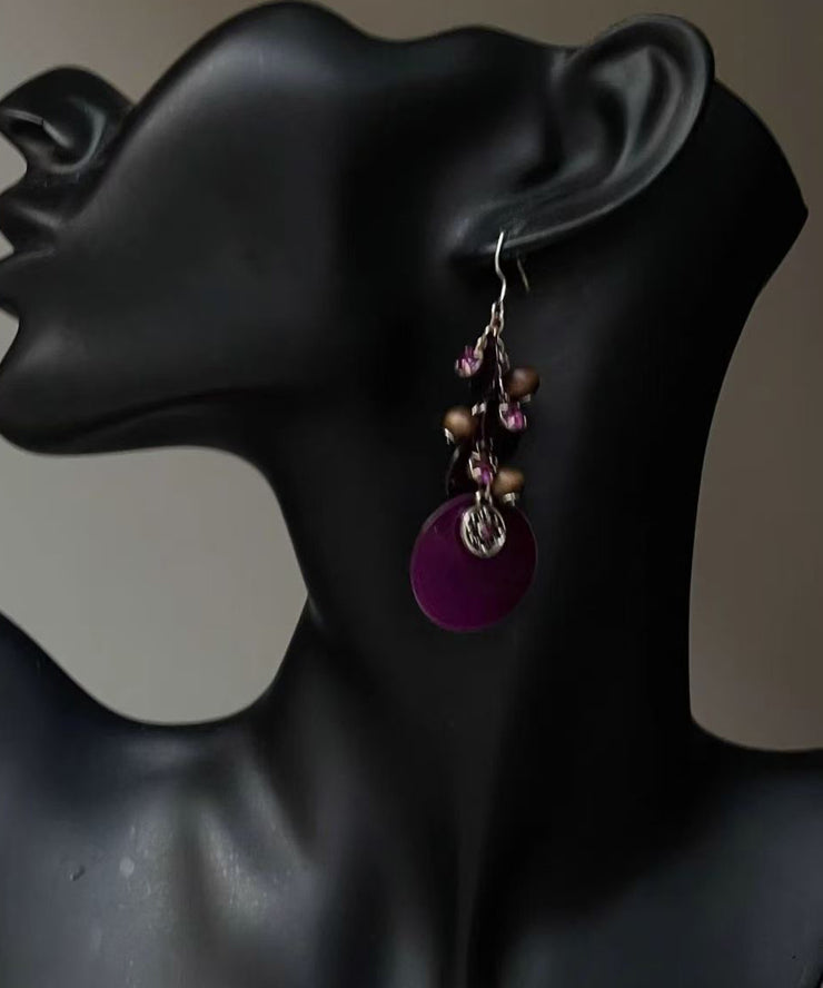 Holiday Purple Sterling Silver Shell Tassel Drop Earrings