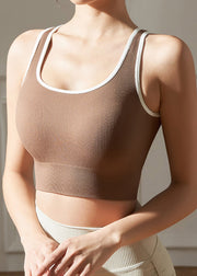 Hot Coffee Striped Patchwork Sports Bra