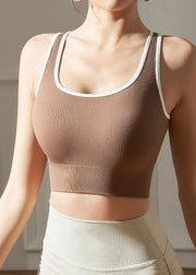 Hot Coffee Striped Patchwork Sports Bra