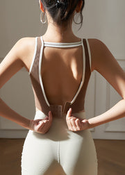 Hot Coffee Striped Patchwork Sports Bra