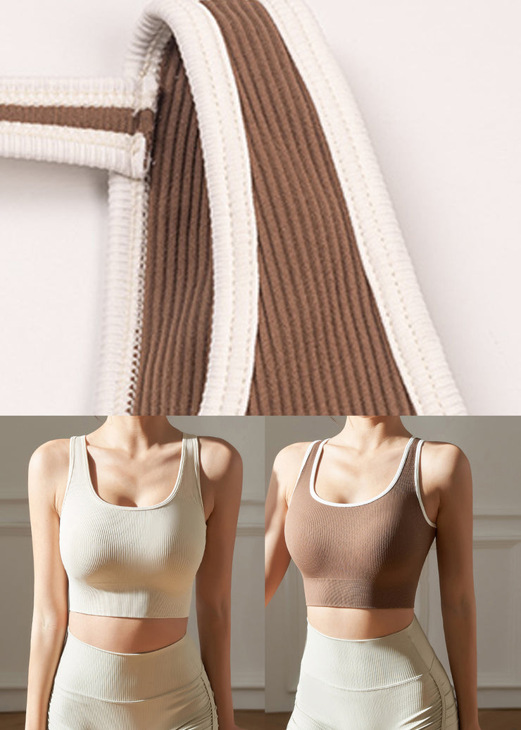 Hot Coffee Striped Patchwork Sports Bra