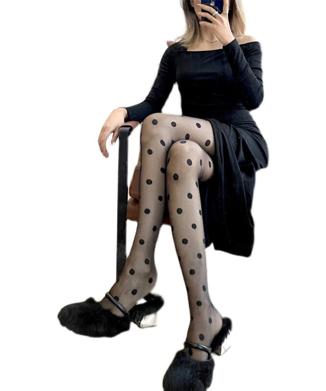 Hot Girl Polka Dot Sexy Black Stockings