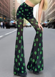 Hot Green Dot Print Tulle Sheer Bell-bottom Trousers Summer