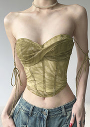 Hot Light Green Tie Waist Tulle Tops Summer
