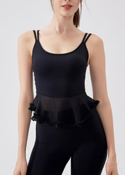 Hot Navy Ruffled Patchwork Sexy Sports Bra