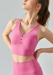 Hot Pink V Neck Patchwork Yoga Wrap Top