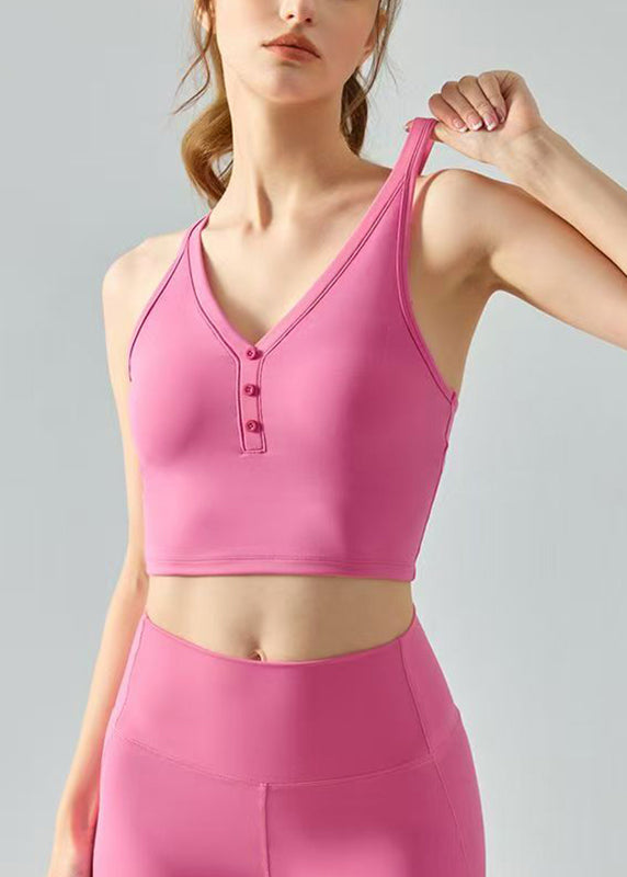 Hot Pink V Neck Patchwork Yoga Wrap Top