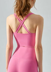 Hot Pink V Neck Patchwork Yoga Wrap Top