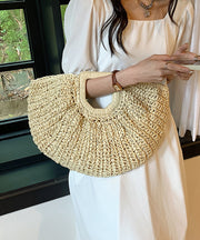 Hot Selling Vacation Style Khaki Straw Woven Tote Handbag