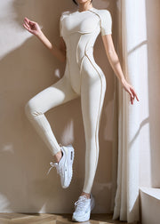 Ignite Beige O-Neck One Piece Workout Suit Short Sleeve