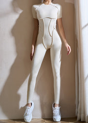 Ignite Beige O-Neck One Piece Workout Suit Short Sleeve