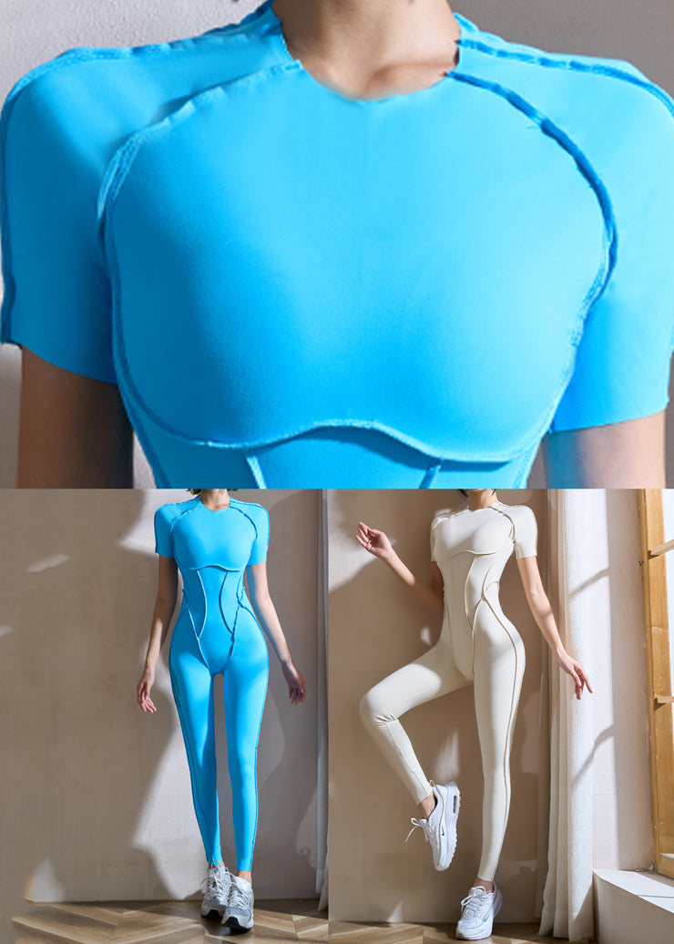 Ignite Beige O-Neck One Piece Workout Suit Short Sleeve