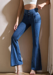 Ignite Blue High Waist Pockets Denim Flare Leggings