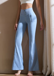 Ignite Blue High Waist Pockets Denim Flare Leggings