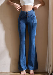 Ignite Blue High Waist Pockets Denim Flare Leggings