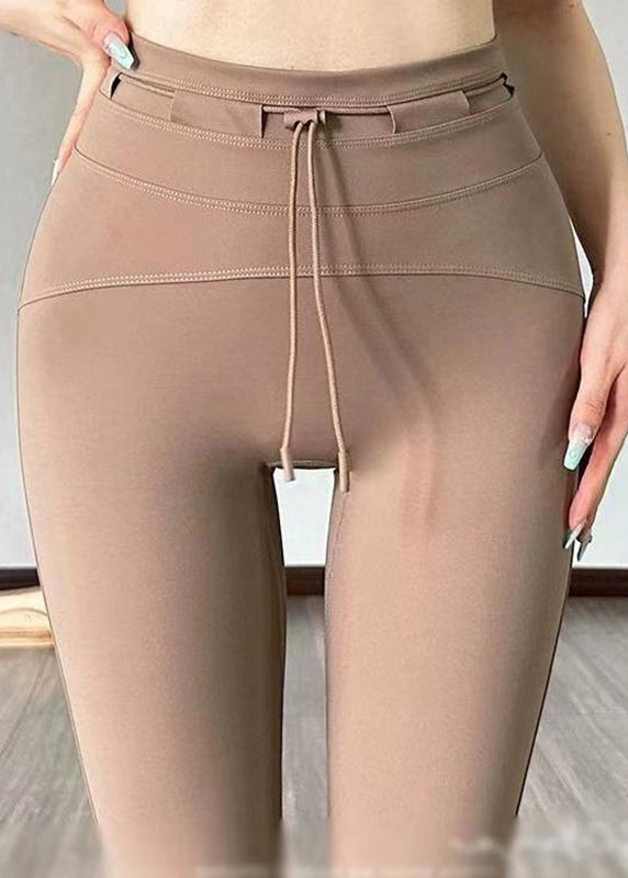 Ignite Brown Tummy Control Drawstring Flare Leggings